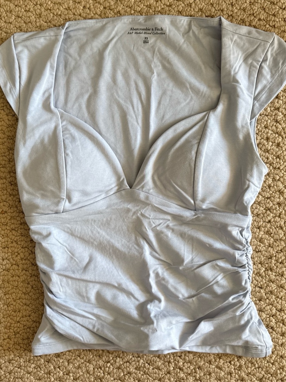 Abercrombie & Fitch Pale Blue V-Neck Ruched Women's Top